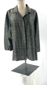Silk Shirt By Chico's Size 3 Embroidery Rayon Green Button Down Top With Hidden Buttons - TheRealThreads